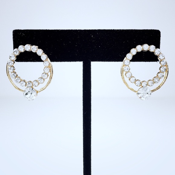 🔴SOLD Rhinestone Rose Gold Tone Dangle Earrings - Picture 3 of 6